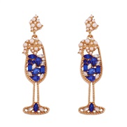 ( blue)occidental style retro imitate Pearl embed Rhinestone Modeling fashion temperament high earrings