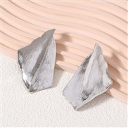 ( Silver)Vintage medium temperament geometry Metal Earring  exaggerating wind personality trend ear stud