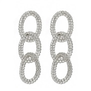 ( Silver)spring occidental style earrings multilayer Round earring lady Alloy fully-jewelled chain exaggerating Earring