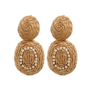 ( brown)trend spring color earrings occidental style Earring woman Round weave Earringearrings