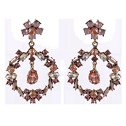 ( Pink) fashion temperament Rhinestone geometry earrings woman classic style flowers hollow earring Earring