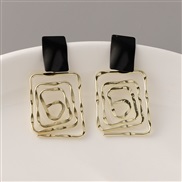 ( Gold)Korean style creative brief geometry Alloy earrings woman Metal all-Purpose hollow gold Earring