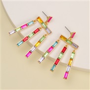 ( Mixed color)occidental style creative geometry big color crystal earrings woman tassel fashion all-Purpose temperamen