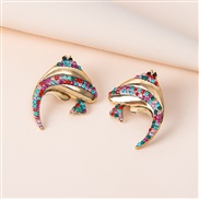 ( Mixed color)samll dolphin ear stud woman temperament fashion diamond lovely animal earrings Earring