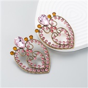 ( Pink)occidental style retro trend exaggerating earrings woman Double layer love Alloy embed glass diamond Pearl tempe