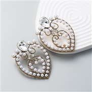 ( white)occidental style retro trend exaggerating earrings woman Double layer love Alloy embed glass diamond Pearl temp