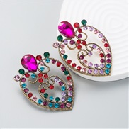 ( Color)occidental style retro trend exaggerating earrings woman Double layer love Alloy embed glass diamond Pearl temp