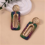 ( Color) color fully-jewelled hollow glass crystal geometry earring   retro medium temperament Earring woman