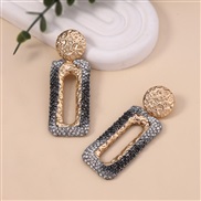 ( Silver) color fully-jewelled hollow glass crystal geometry earring   retro medium temperament Earring woman