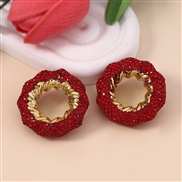 ( red)occidental style hollow glass fully-jewelled geometry Round color ear stud  mediumVintage high Earring
