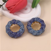 ( blue)occidental style hollow glass fully-jewelled geometry Round color ear stud  mediumVintage high Earring