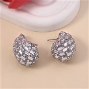 ( Silver) drop gradual change color glass fully-jewelled ear stud     high all-Purpose brief brilliant Earring