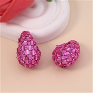 ( rose Red) drop gradual change color glass fully-jewelled ear stud     high all-Purpose brief brilliant Earring