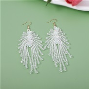 ( white)Korea spring style sweet flower pure handmade crystal tassel beads flowers earring wind all-Purpose