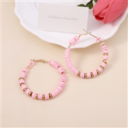 ( Pink) Bohemian style color Round beads ear stud   fashion color big circle circle all-Purpose Earring