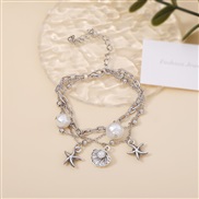 ( Silver) Bohemia mediumVintage starfish imitate Pearl bracelet  customs all-Purpose same style