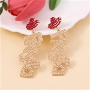 ( red) embed beads color Word earring   creative personality Word splice Earring