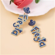 ( blue) embed beads color Word earring   creative personality Word splice Earring