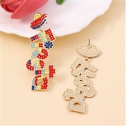 ( Color) embed beads color Word earring   creative personality Word splice Earring
