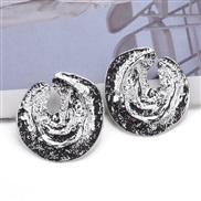 ( 2 Silver)occidental style exaggerating Irregular Round Alloy earrings retro temperament big ear stud