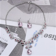 ( Pink)occidental style diamond crystal bride necklace fashion personality temperament all-Purpose clavicle chain drop 