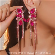 (JXER163  rose Red crystallength   Tassels) occidental style fashion Earring fully-jewelled long tassel crystal earring