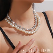 (JXJL21293 Pearl  necklace White K)occidental style luxurious exaggerating Rhinestone fully-jewelled imitate Pearl tass