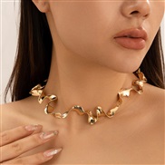 ( 1  Gold 6352)occidental style Metal textured Collar woman wind geometry necklace