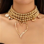 ( Gold 6366k1)occidental style wind exaggerating retro big love necklace woman personality beads Peach heart imitate Pe