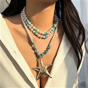 ( Gold 6357)occidental style wind exaggerating starfish big pendantnecklace women chain samll imitate Pearl wind neckla