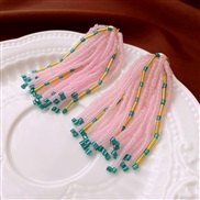( Silver needle  Pink Tassels) wind handmade weave beads tassel silver earrings fashion sweet temperament high Earring 