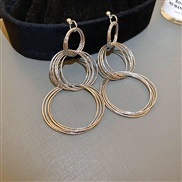 ( Silver needle  Silver)exaggerating Metal multilayer circle long style silver earrings occidental style personality te