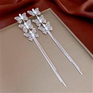 ( Silver needle  Silverbutterfly  Tassels)elegant Metal butterfly zircon tassel silver earrings gold high samll tempera