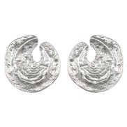 ( Silver)Irregular Metal Earring brief Round textured all-Purpose earrings lady fashion trend