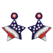 ( Set in drill Five pointed star )occidental style blue diamond beads earrings day handmade Five-pointed star ethnic st