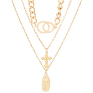 (KCgold 9668)occidental style personality fashion human Head pendant necklace retro cross pendant multilayer Double nec