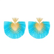 ( 1  Gold+ light blue   83 )occidental style retro temperament heart-shaped Earring woman  personality brief sector exa