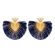 ( 4  Gold+blue  4399)occidental style retro temperament heart-shaped Earring woman  personality brief sector exaggerati