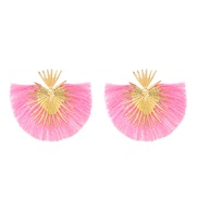 ( 8 KCgold + Pink  2616)occidental style retro temperament heart-shaped Earring woman  personality brief sector exagger