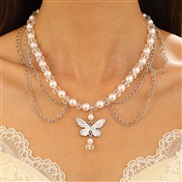 ( 3  White K A 895)occidental style  samll imitate Pearl tassel love cross butterfly all-Purpose necklace woman