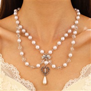 ( 4  anti silver H 2  )occidental style  samll imitate Pearl tassel love cross butterfly all-Purpose necklace woman