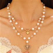 ( 5 KCgold  H 2 1)occidental style  samll imitate Pearl tassel love cross butterfly all-Purpose necklace woman