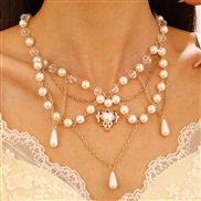 ( 6 KCgold  H 2 5)occidental style  samll imitate Pearl tassel love cross butterfly all-Purpose necklace woman