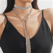 ( electroplated silvery )occidental style fashion exaggerating super long style Rhinestone multilayer necklace tassel c