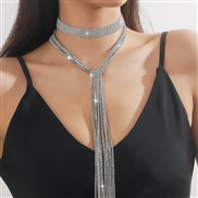 ( electroplated silvery )occidental style fashion exaggerating super long style Rhinestone multilayer necklace tassel c