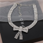 (Y 41butterfly  necklace  White K) Ladies wind occidental style fully-jewelled big bow necklace diamond chain Collar wo