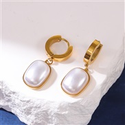 fashion concise Square Pearl titanium steel temperament lady buckle earring