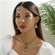 fashion medium wind sector temperament head chain earrings necklace woman set