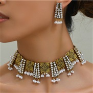1 fashion retro flash diamond geometry Modeling exaggerating woman necklace earring set