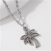fashion sweetOL concise leaf stainless steel personality lady necklace